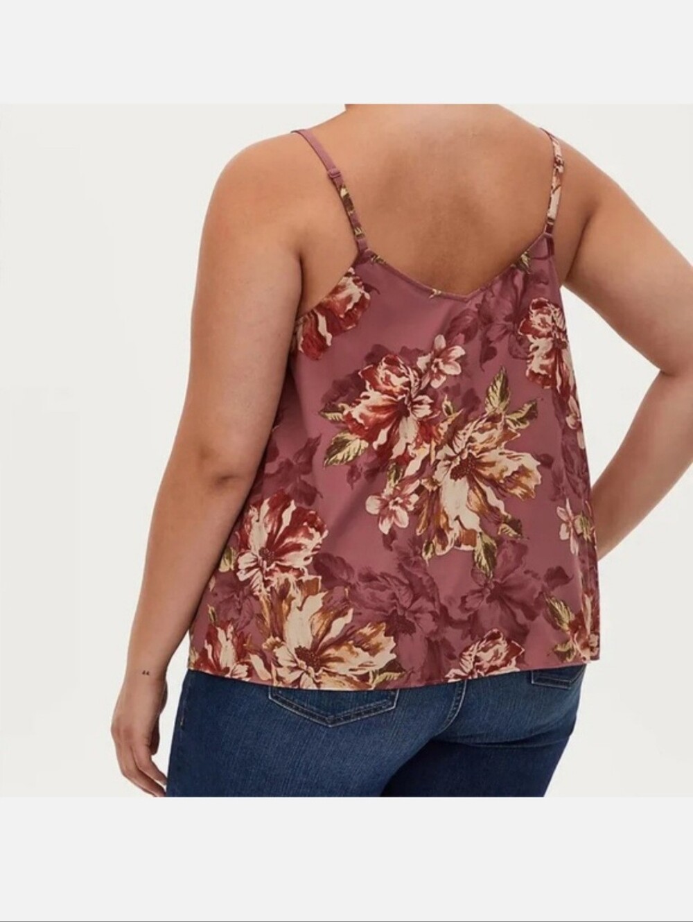NWT Torrid Satin Lace Button Cami V Neck Sleeveless Walnut Floral Women 1X 14-16 - Picture 3 of 7